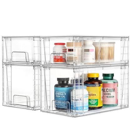 Vtopmart Clear Stackable Storage Drawers, 8 Pack Mixed Organizer Set - style: 4 Medium+4 Small