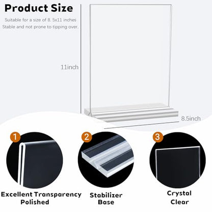 CHILDLION 10 Pack Acrylic Sign Holder 8.5x11 Inches, Double Sided Clear Display Stand Table Top Paper Holder, Vertical Menu Flyer Stand, Plastic Frame for Stores, Restaurants, Hotels, Office (10 Pack 8.5*11) - size: 10 Pack 8.5*11