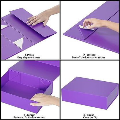 Purple Gift Boxes 11.9" x 8.5" x 3.3",Magnetic Closure Gift Box for Present - color: Purple/5PCS