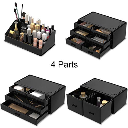 Readaeer Makeup Cosmetic Organizer Storage Drawers Display Boxes Case with 12 Drawers (Black) - color: Black