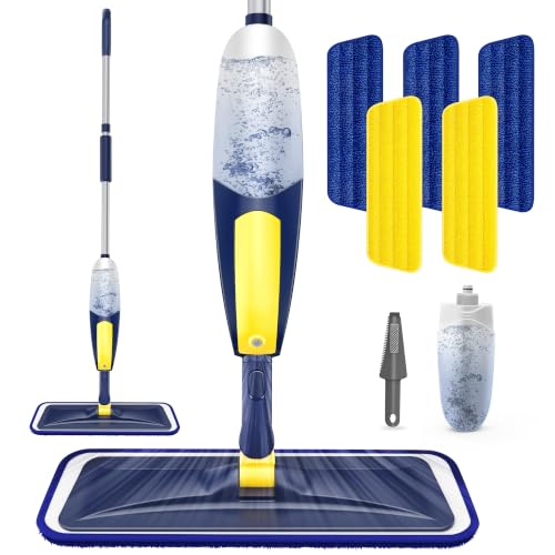 Wet Spray Mop for Floor Cleaning: Microfiber Mop for Hardwood Tile Laminate - color: Darkblue Yellow