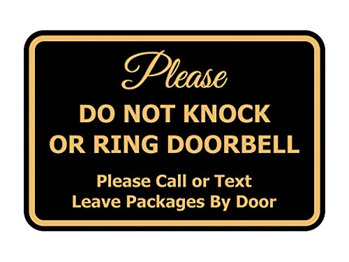 Signs ByLITA Classic Framed Please Do Not Knock Or Ring Doorbell Wall or Door Sign - Easy Installation | Mail Delivery Instruction | Do Not Disturb (Black/Gold) - Small 1 Pack - color: Black Gold, size: 4 x 6" - Small (1 Pack)