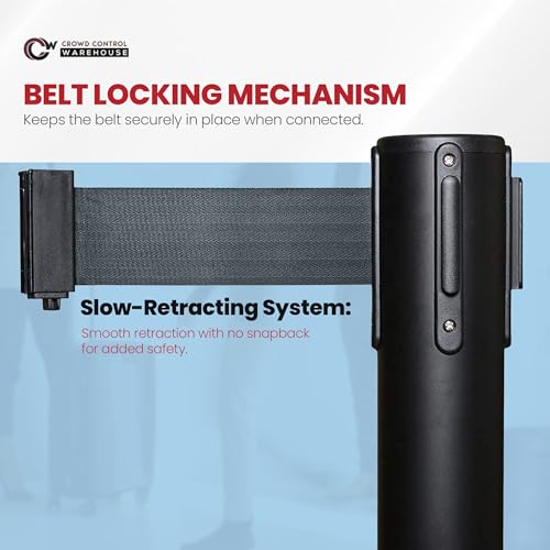 Crowd Control Warehouse Retractable Belt Stanchions, 2-Pack, 11 Ft Black - color: Black Belt with Black Post