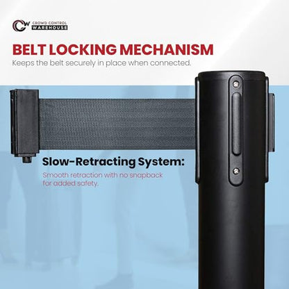 Crowd Control Warehouse Retractable Belt Stanchions, 2-Pack, 11 Ft Black - color: Black Belt with Black Post