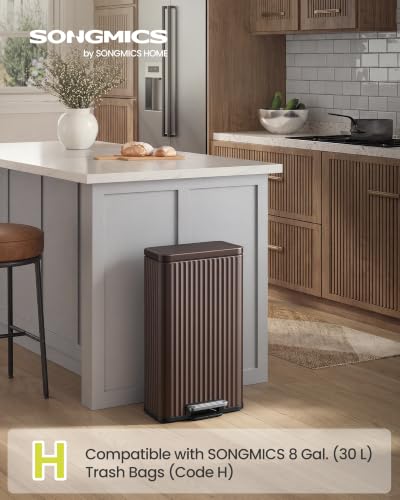 SONGMICS Trash Can, 8 Gallon (30 L), Stainless Steel, with Lid, Pedal - color: Brown, size: 8 Gallon