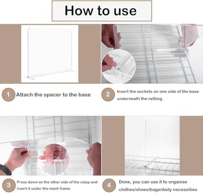 8 Pack Shelf Dividers for Wire Shelves, Acrylic Clear Closet Organizers and Storage for Sweater, Shirts, Bookshelf Handbags Separators Dividers for Closet Organization in Bedroom/Kitchen/Office/Pantry