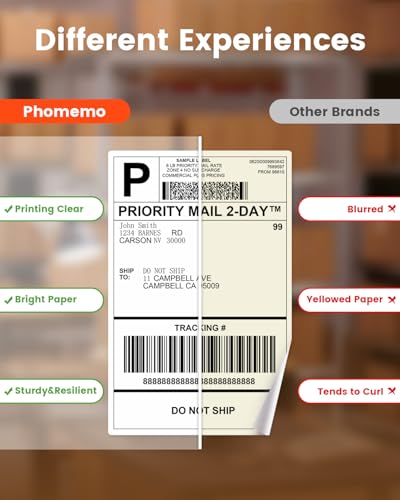 Phomemo 4x6 Thermal Shipping Label, Commercial Grade, 250 Sheets/Stack - color: White-250