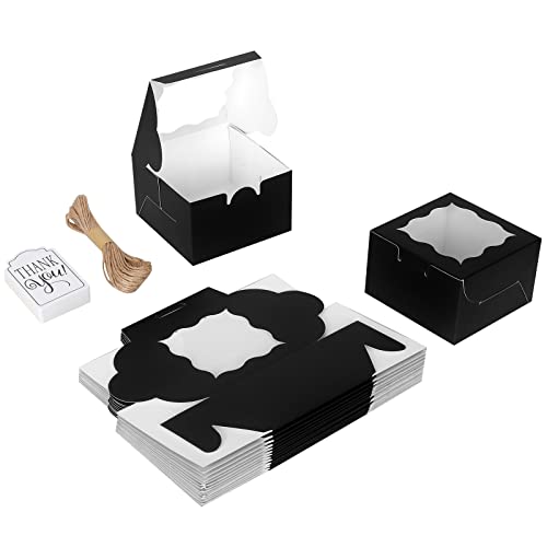 KPOSIYA 120pcs Small Cookie Boxes with Window, 4x4x2.5 Black Bakery Box - color: Black, size: 120