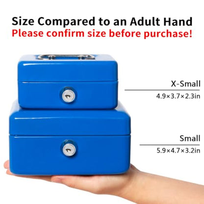 Decaller Mini Cash Box with Lock and Slot, Metal Coin Bank Piggy Bank for Adults & Kids, 4.9" x 3.7" x 2.3", Blue - color: Blue, size: X Small (4.9 Inch)