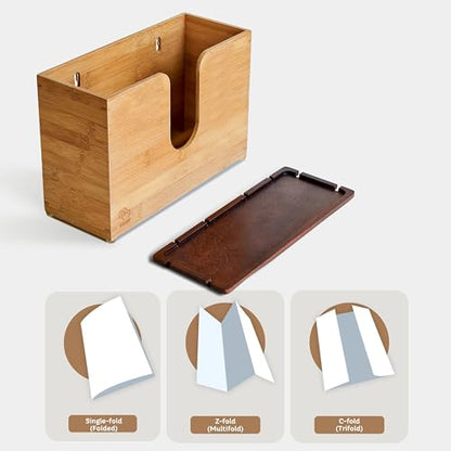 eBun Bamboo Paper Towel Dispenser with Removable Wooden Lid Tray, Bamboo - color: Bamboo
