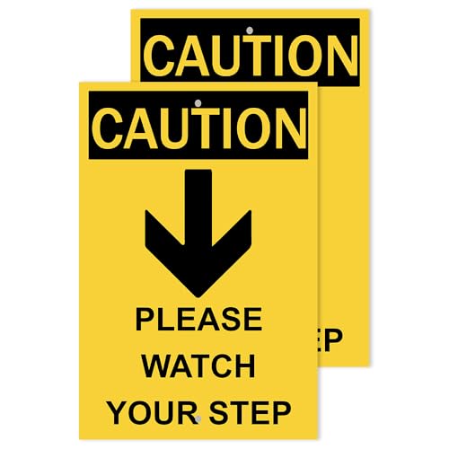 Caution Please Watch Your Step Sign - Rust Free, Caution Warning Signs for Outside, Home and Business - UV Protected, Waterproof and Easy to Install - 2 Pre-drilled Holes - color: Pack of 2, size: 8"x12"