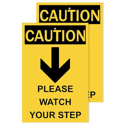 Caution Please Watch Your Step Sign - Rust Free, Caution Warning Signs for Outside, Home and Business - UV Protected, Waterproof and Easy to Install - 2 Pre-drilled Holes - color: Pack of 2, size: 8"x12"