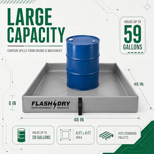 FLASHDRY Portable Spill Containment Berm, Folding Duck Pond, 4'' x 4'' - color: Grey