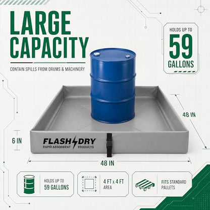 FLASHDRY Portable Spill Containment Berm, Folding Duck Pond, 4'' x 4'' - color: Grey