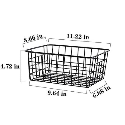 LeleCAT Black Wire Storage Baskets, Metal Household Storage Organizer for Kitchen，Pantry, Shelf, Freezer, Bathroom，Black 2 Pack - size: 2 Pack