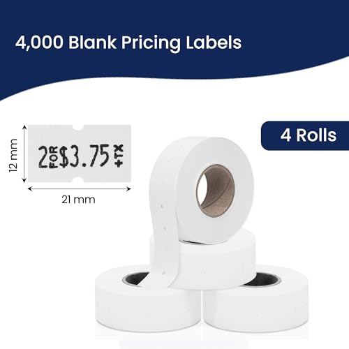 Perco 1 Line White Labels - 4,000 Blank Price and Date Gun Labels for Perco Lite, X, Plus and Pro 1 Line Price and Date Guns - 4 Rolls - Made in USA (Pack of 2) - size: 4 Rolls (Pack of 2)