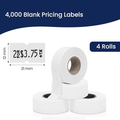 Perco 1 Line White Labels - 4,000 Blank Price and Date Gun Labels for Perco Lite, X, Plus and Pro 1 Line Price and Date Guns - 4 Rolls - Made in USA (Pack of 2) - size: 4 Rolls (Pack of 2)