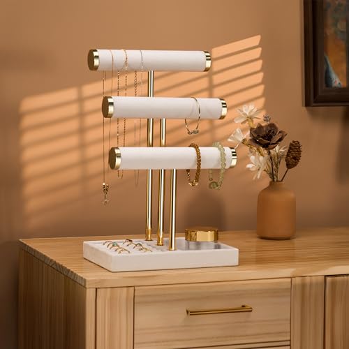 Jewelry Organizer Stand Display, 3 Tier Velvet Bracelet Holder, White - color: White, size: Standard