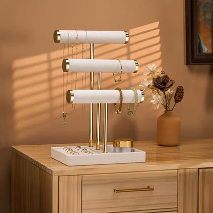 Jewelry Organizer Stand Display, 3 Tier Velvet Bracelet Holder, White - color: White, size: Standard