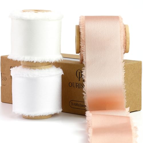 Silk Satin Ribbon 1-1/2 in x 30 Yards White&Ivory&Champagne Pink - color: White& Ivory& Champagne Pink