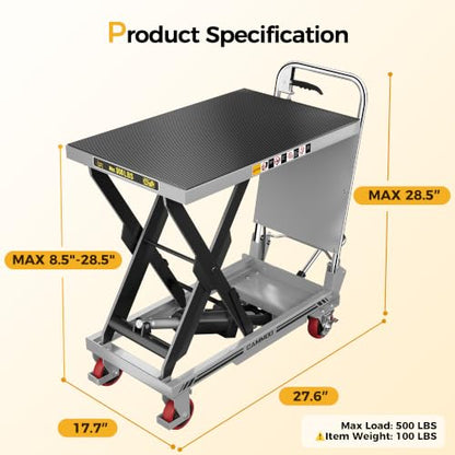 CAMMOO Hydraulic Lift Table Cart, 500 lb Foldable Scissor Lift, Gray - size: 500lbs Gray