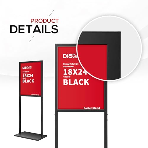 DISPLAYSWORKER Sign holder floor stand, heavy Duty Pedestal poster banner stand for display,18×24 inch slide-in double sided poster sign holder floor standing for board Display (Black, 18×24) - size: 18×24