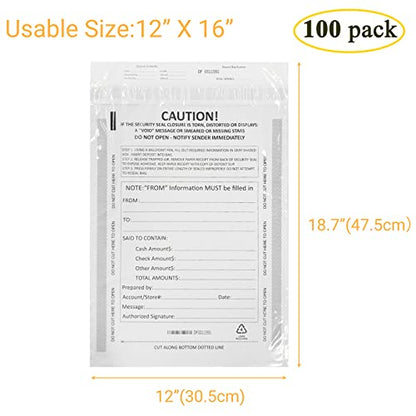 12 x 16 Inch Deposit Bags Security Pocket Bank Deposit Envelopes - size: (4) 12 x 16 Inch (100pack)