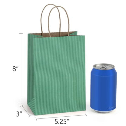 BagDream Small Gift Bags with Handles 5.25x3x8 Inch Sage Green 100 Pcs Bulk - color: Green