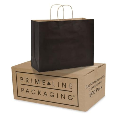 Prime Line Packaging Black Paper Bags with Handles, 16x6x12 Inch, 100 Pack - size: Pack of 100