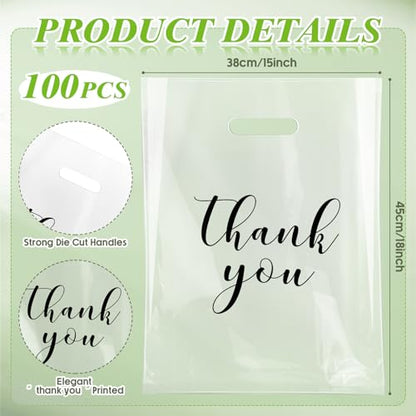 Crtiin 100 Pcs Clear Plastic Thank You Shopping Bags,15 x 18 Inch - size: 15 x 18 Inch