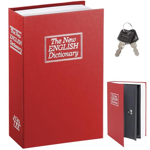 Decaller Book Safe with Key Lock, Diversion Hidden Secret Metal Lock Box for Home Security, Money & Jewelry, 9.5" x 6.2" x 2.2", Dictionary Red - color: Dictionary Red, size: Key Lock