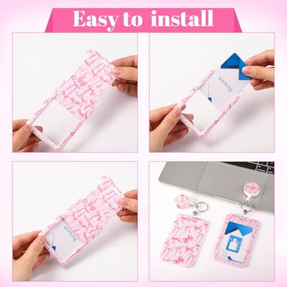 3 Pack Bow Badge Holder Set, Retractable ID Reel with Clip, Pink - color: Pink Bow
