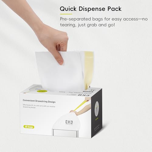 EKO 10.6 Gallon / 35–40 Liter Drawstring Trash Bags, 60 Count Heavy-Duty Tall Kitchen Garbage Can Liners, Extra-Strong Leak-Resistant, Unscented, White, Code M - size: 60 Count (Pack of 1), style: 10.6 Gallon Bags/Code M
