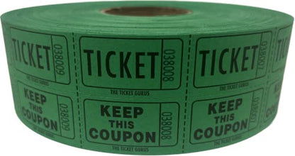 The Ticket Gurus-Raffle Tickets - 4 Rolls of 2000 Double Tickets 8,000 Total 50/50 Raffle Tickets-(4) Green Rolls