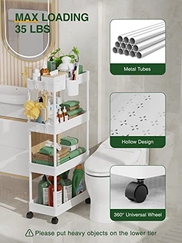 LEHOM Slim Rolling Storage Cart - 4 Tiers Bathroom Organizer Utility Cart - color: Pear White