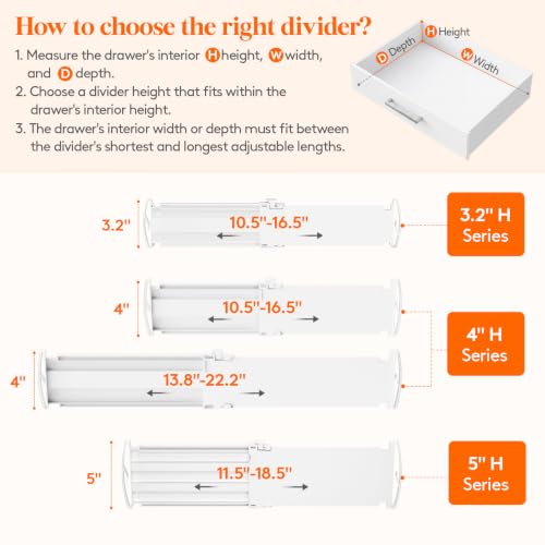 Lifewit 3.2" High Drawer Dividers for Clothes, Adjustable Drawer Organizers - size: 3.2"H, 10.5-16.5"L