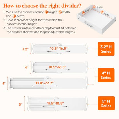 Lifewit 3.2" High Drawer Dividers for Clothes, Adjustable Drawer Organizers - size: 3.2"H, 10.5-16.5"L
