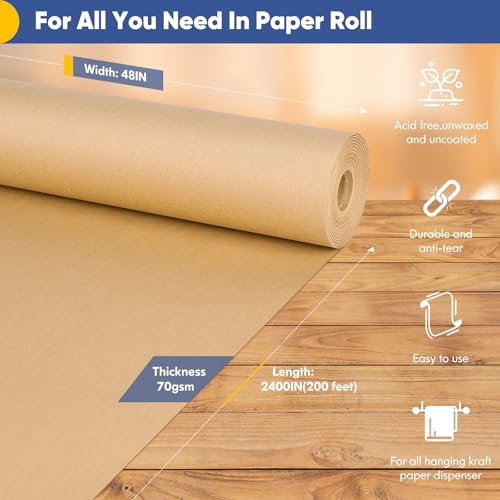 Vanhench 48"x 2400" (200') Brown Jumbo Roll Wrapping Paper Roll - color: Brown, size: 48" X 200'