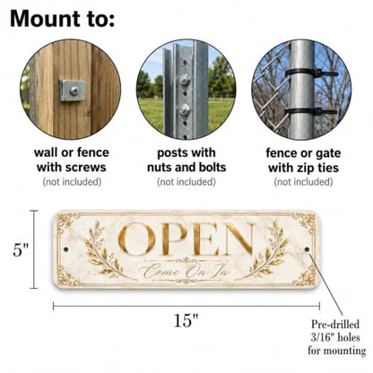 Open Luxe Gold Business Sign — Metal Open/Closed Storefront Sign for shop - style: OPEN