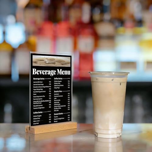 newnewshow 8.5"x11" Acrylic Sign Holder with Wood Base Wood Sign Holder Vertical or Slant Back Display for Store Office Wedding (3pack)