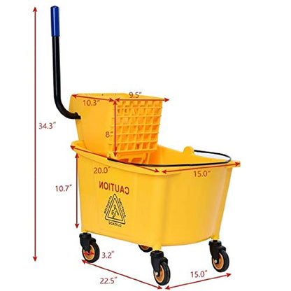 35 Quart Large Capacity Mop Bucket Side Press Cleaning Wringer Trolley for Household & Commercial Use