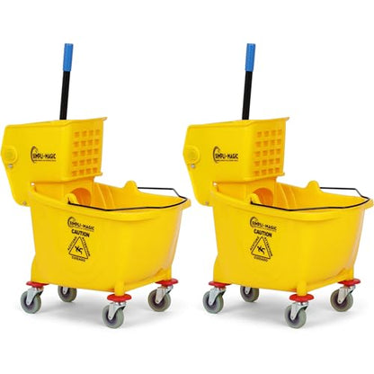 SIMPLI-Magic Side Press Wringer Commercial Mop Bucket on Wheels, 2-Pack, 26 Quart, Yellow, Polyethylene - size: Two Pack
