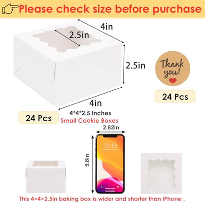 Moretoes Cookie Boxes with Window, 4x4x2.5in White Food-grade Bakery Boxes - color: White