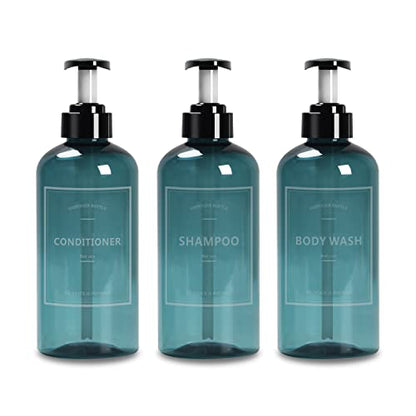 Shampoo Bottles with Pump, YACEYACE 3Pcs 16.9oz Blue Clear Empty - color: Clear Blue