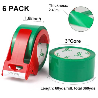 BOMEI PACK Green Packing Tape, 1.88 inches Wide,60yds Length per roll, 6 Rolls Heavy Duty Packaging Tape for Shipping Packaging Moving Sealing, 2.5Mil Thick Green Packing Tape - color: green
