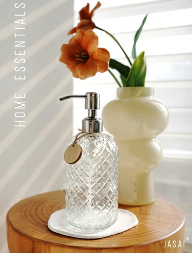 JASAI 18Oz Gem Patterned Clear Glass Soap Dispenser with Rust Proof Pump - color: Clear