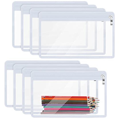 Outus 8 Pcs Clear Zipper Pencil Pouches PVC Makeup Pouch Envelopes Folder - color: White Edging, size: 11.5 x 7 Inches