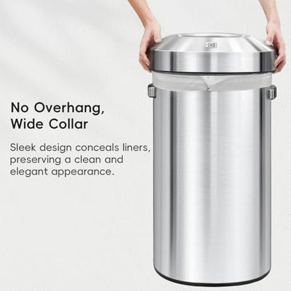 EKO 32-Gallon Round Stainless Steel Open Top Trash Can, Large Commercial Waste Bin with Detachable Lid and Carrying Handle, Brushed Metal Garbage Bin for Home, Office, Restaurant, Restroom - color: Stainless Steel, size: 120 Liter, Round