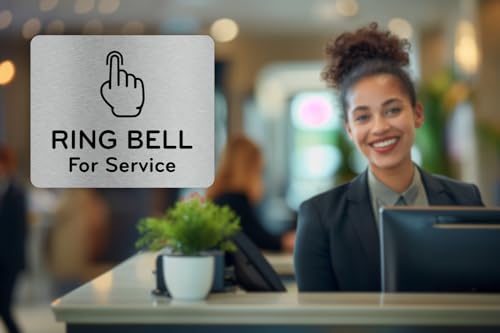 Ring Bell For Service Sign Adhesive Waterproof Sticker or Door Notice, SILVER/GOLD/BLACK engraved with Universal Icon Symbol and Text (Small Size 4.7" x 3.9") (Silver) (Pack of 2) - size: 5 inches by 4 inches (Pack of 2)