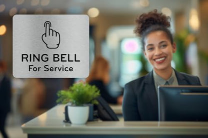 Ring Bell For Service Sign Adhesive Waterproof Sticker or Door Notice, SILVER/GOLD/BLACK engraved with Universal Icon Symbol and Text (Small Size 4.7" x 3.9") (Silver) (Pack of 2) - size: 5 inches by 4 inches (Pack of 2)